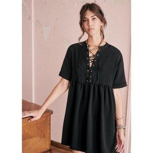 Sezane Womens Theodora Mini Dress Size 38 US6 Lace-Up Black Short Sleeve
